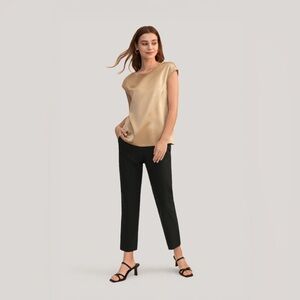 Basic Cap Sleeves Silk Camel Tee Elegant Formal Grad Party Wedding Blouse XL